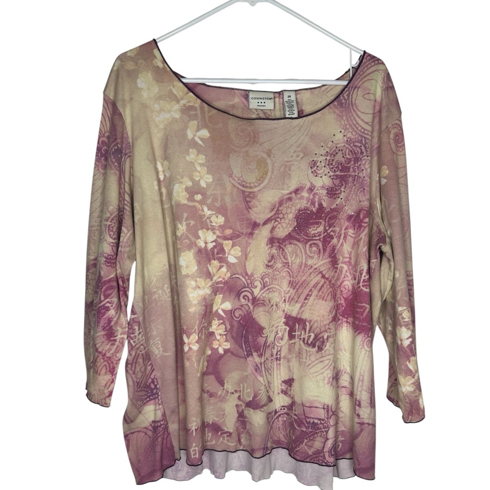Covington Floral Long Sleeve Top - Pink and Cream